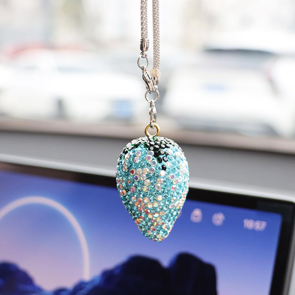 Sparkling Strawberry Car Charm with Crystal and Rhinestones