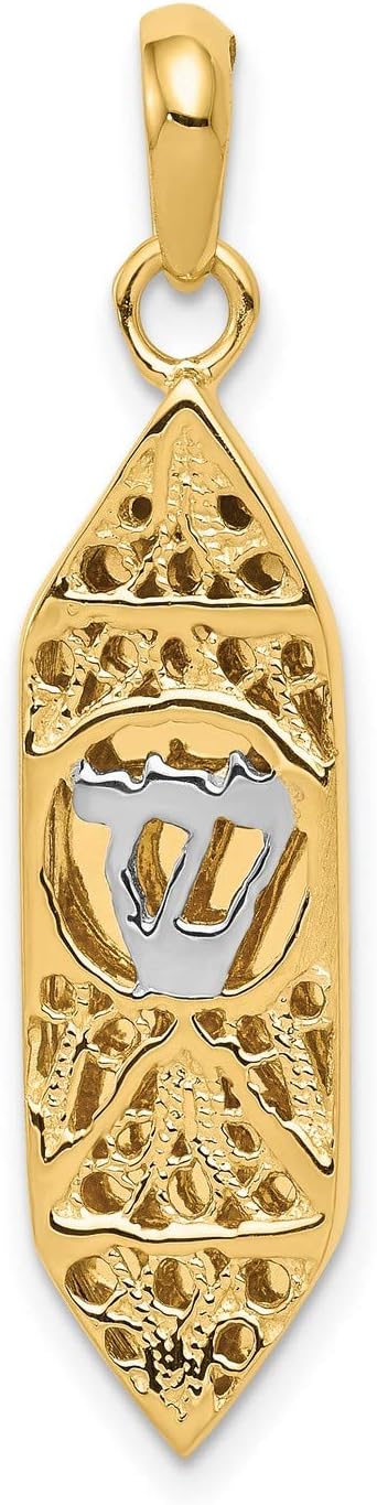 14k Two-Tone Yellow Gold Mezuzah Pendant 38mm x 9mm