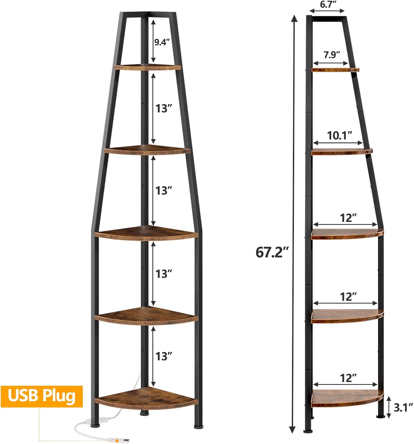 Furnulem 5 Tier Corner Shelf with LED Light
