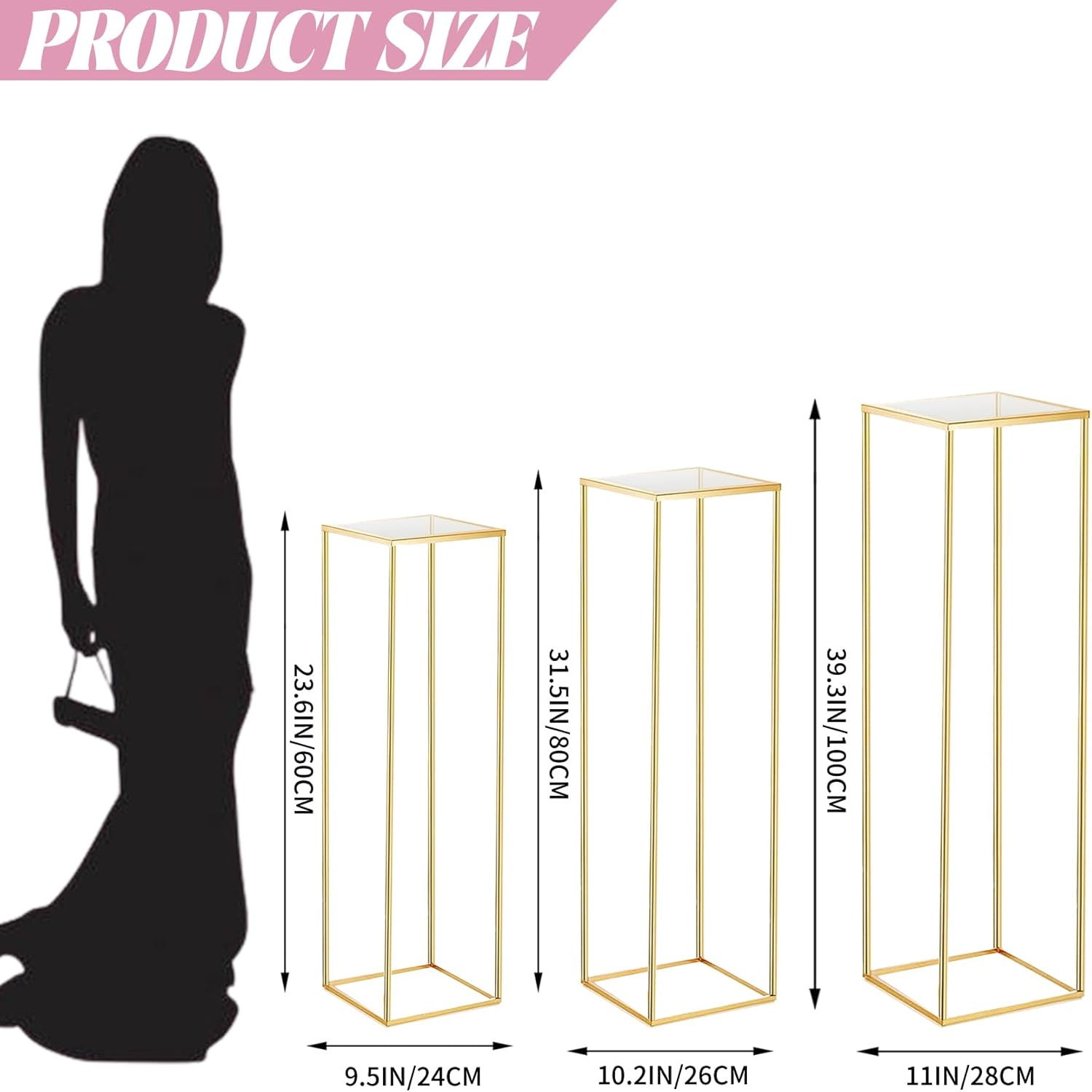 3PCS Square Cylinder Pedestal Stand for Parties