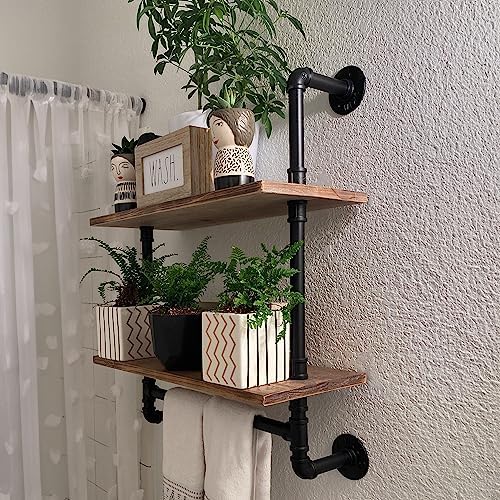 ROGMARS 2 Tier Floating Wall Shelving with Towel Bar