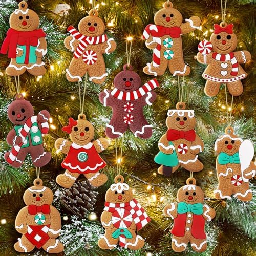 12pcs Christmas Gingerbread Man Ornaments with Gold Ropes