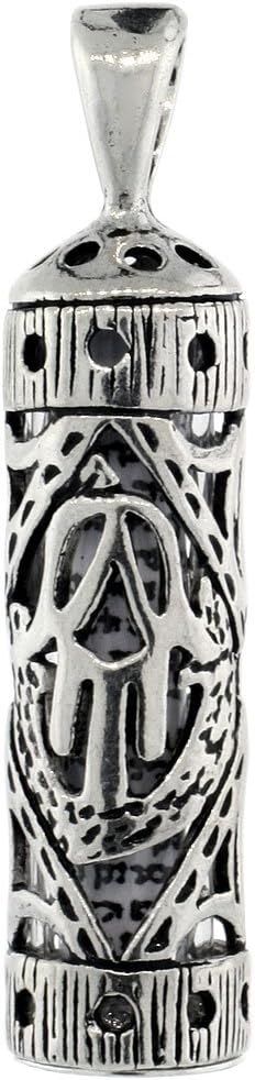 Sterling Silver Mezuzah Necklace with Hamsa Cut Out