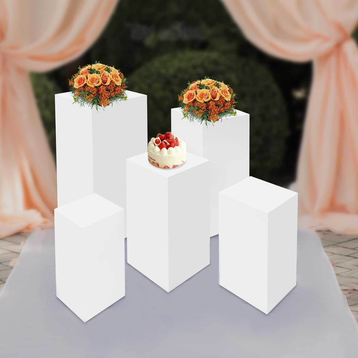 5 Piece Square Pedestal Stand Set for Wedding Displays