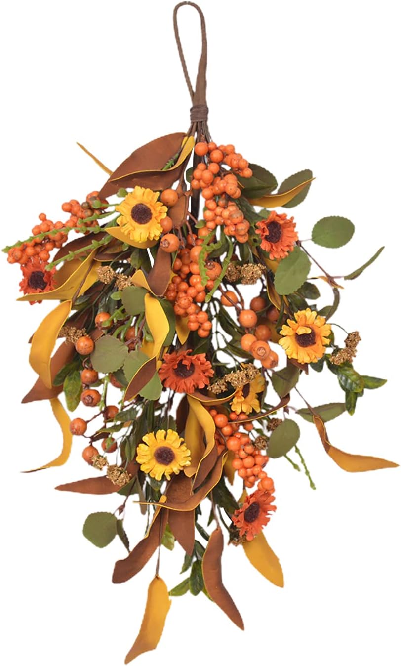 20 Inch Artificial Fall Teardrop Wreath Door Decor