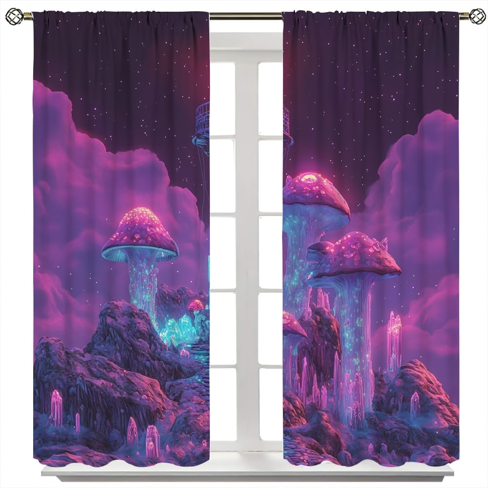 Fantasy Crystal Mushroom Curtain 2 Panels 21x45 Inch