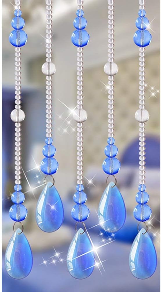 Blue Crystal Beaded Door Curtain for Entryways - 21 Strands