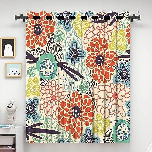 ZYMECH Blackout Curtains Boho Retro Floral 1 Panel