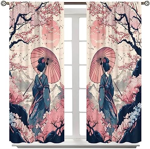 Yoakiet Decorative Blackout Curtains Kimono Woman with Cat 42x63in