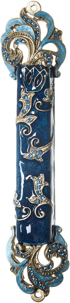Judaica Blue Mezuzah Case With Stones