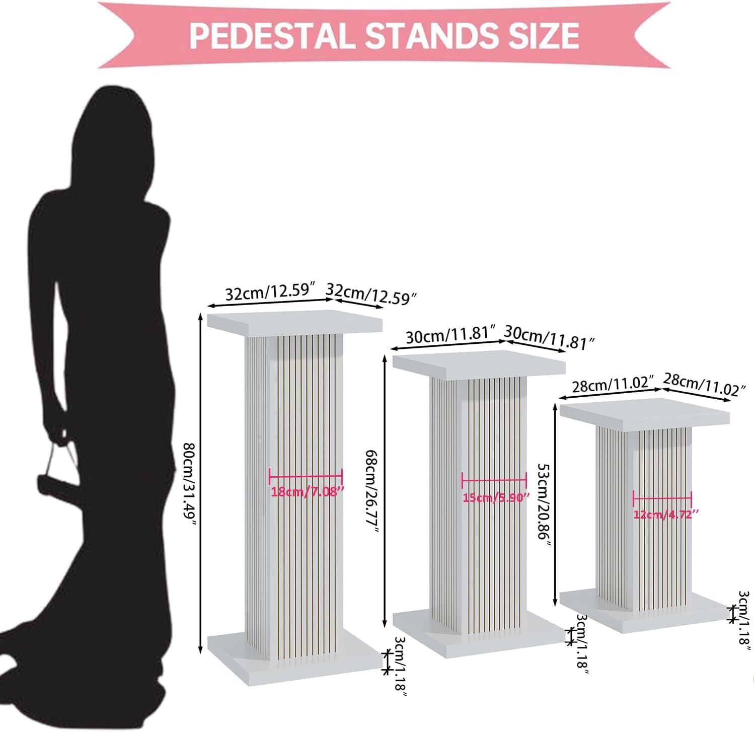 White Square Pedestal Stand Set 3Pcs for Parties