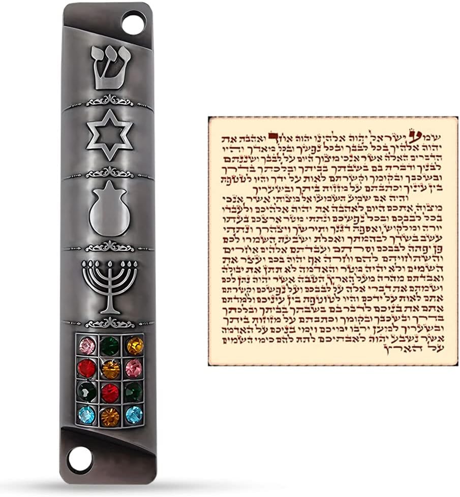 Set of 2 Pewter Mezuzah Cases with Scroll for Door Frame