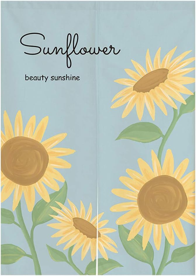 Japanese Noren Curtain Sunflower Print Doorway Decor