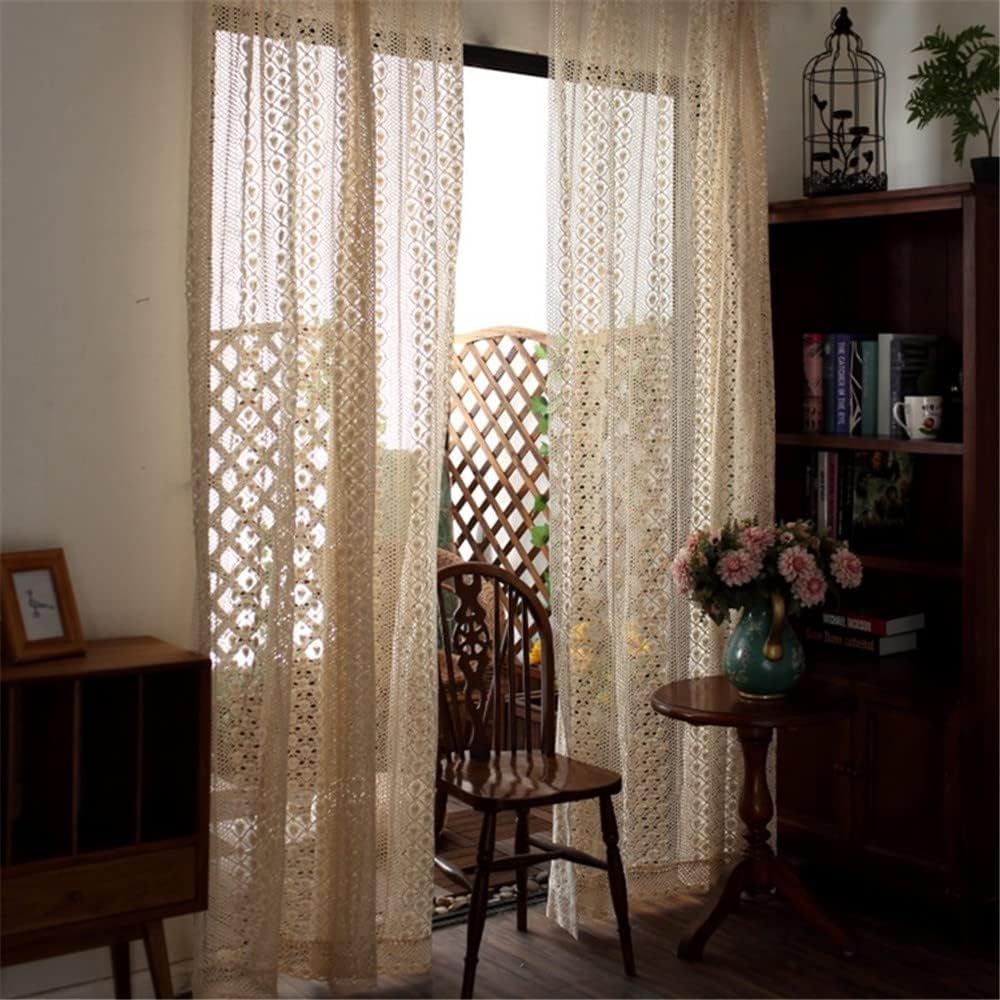 Yunsurey Rustic Crochet Curtain Panel 1 Piece 59x78 Inch