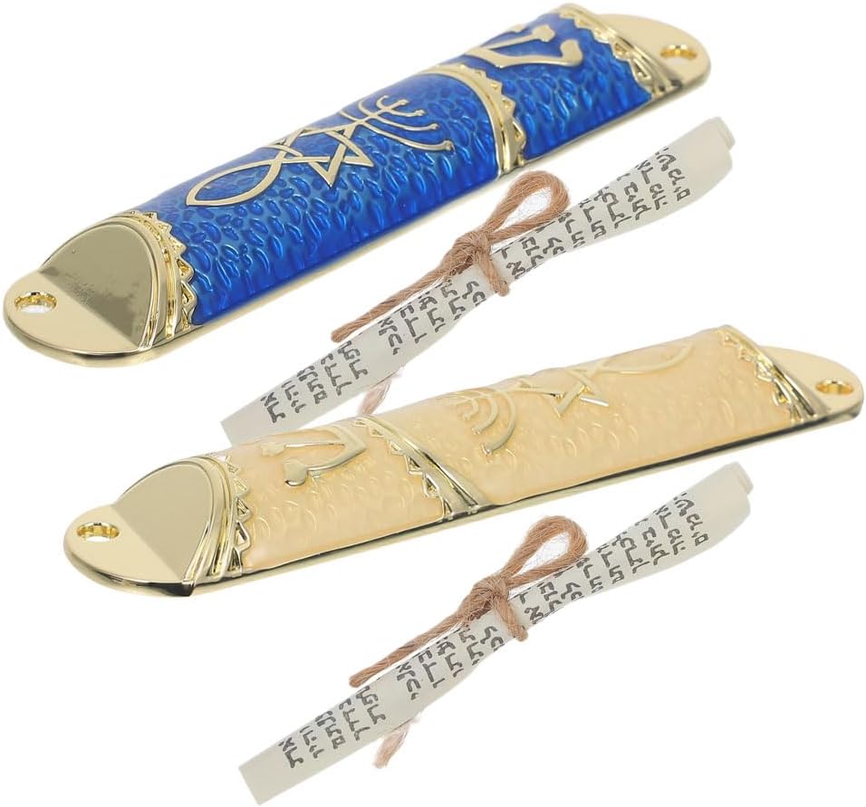 LUOZZY 2 Piece Metal Mezuzah Set with Scrolls