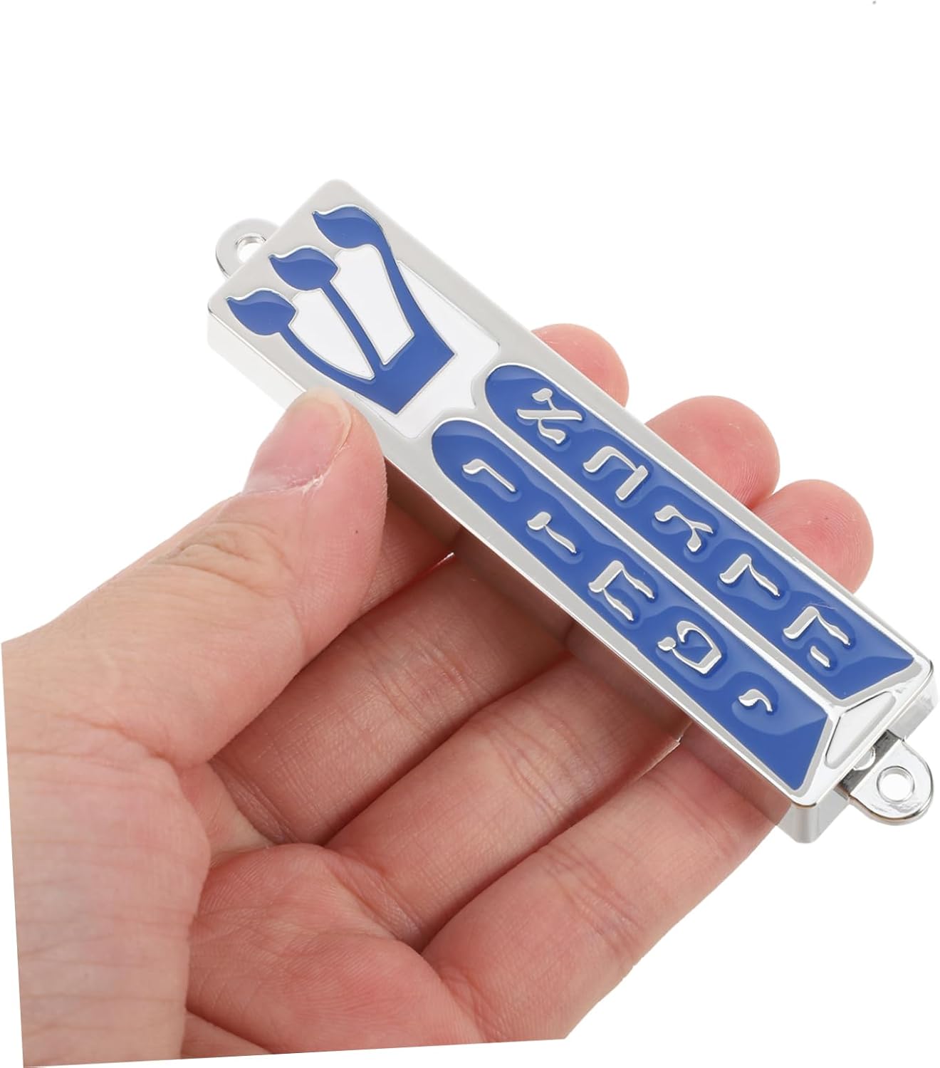 Jewish Mezuzah Door Blessing Scroll with Blue Enamel Design