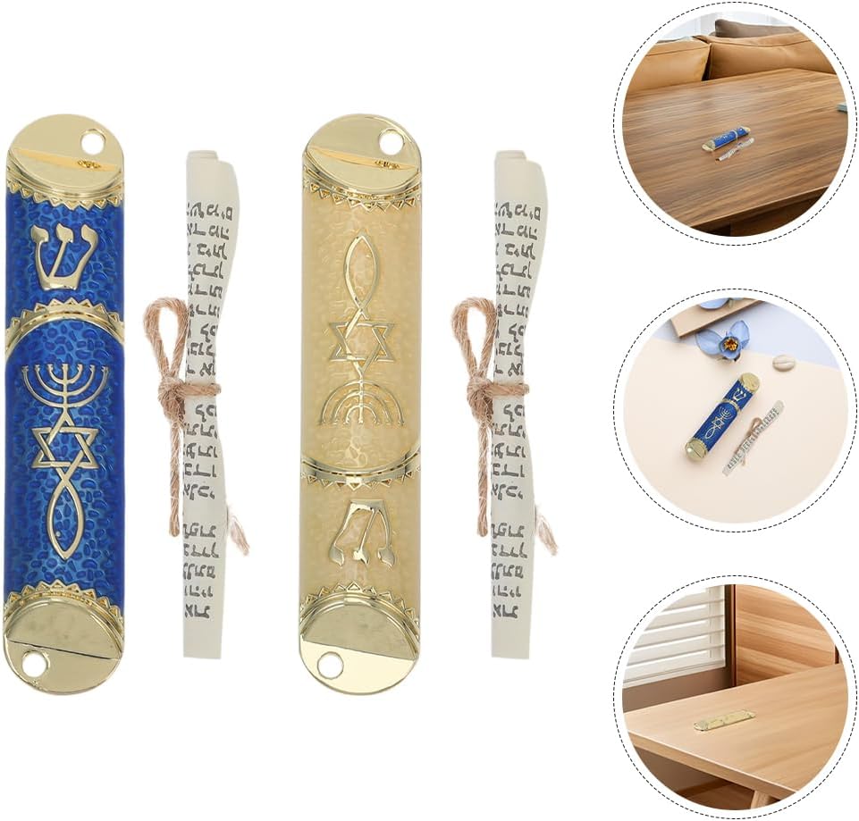 LUOZZY 2 Piece Metal Mezuzah Set with Scrolls