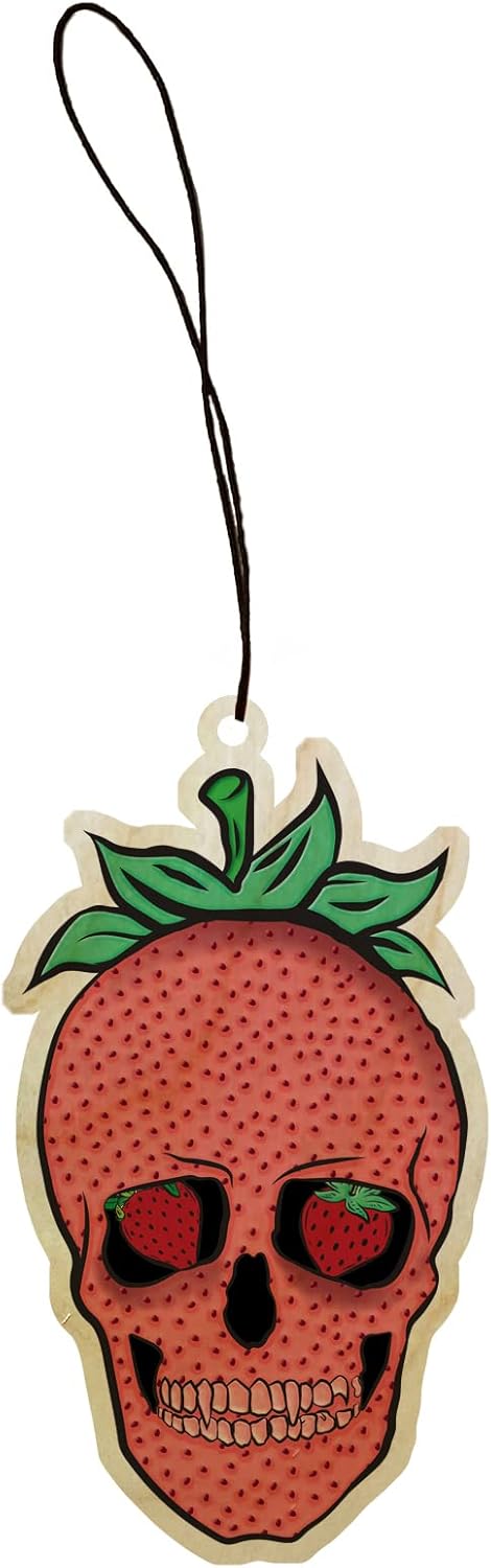 Fruit Skullz - Strawberry 3D Printed Wooden Car Mirror Dangler