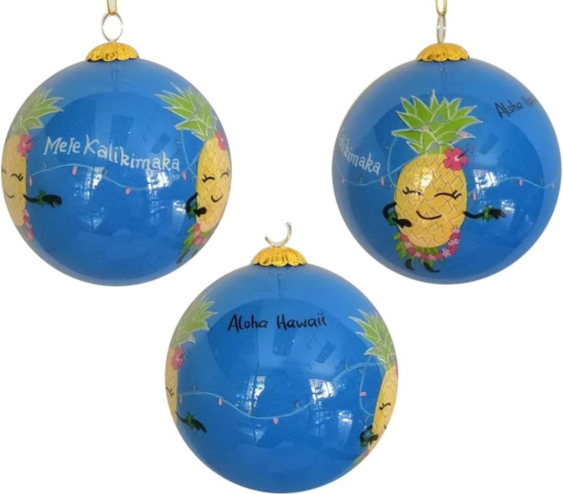 Hand Painted Mele Kalikimaka Pineapple Hula Dancer Christmas Light Ornament
