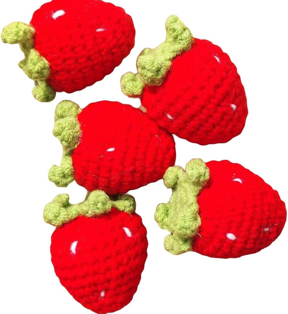 5 Pcs Handmade Woven Strawberry Shape Hanging Decorations