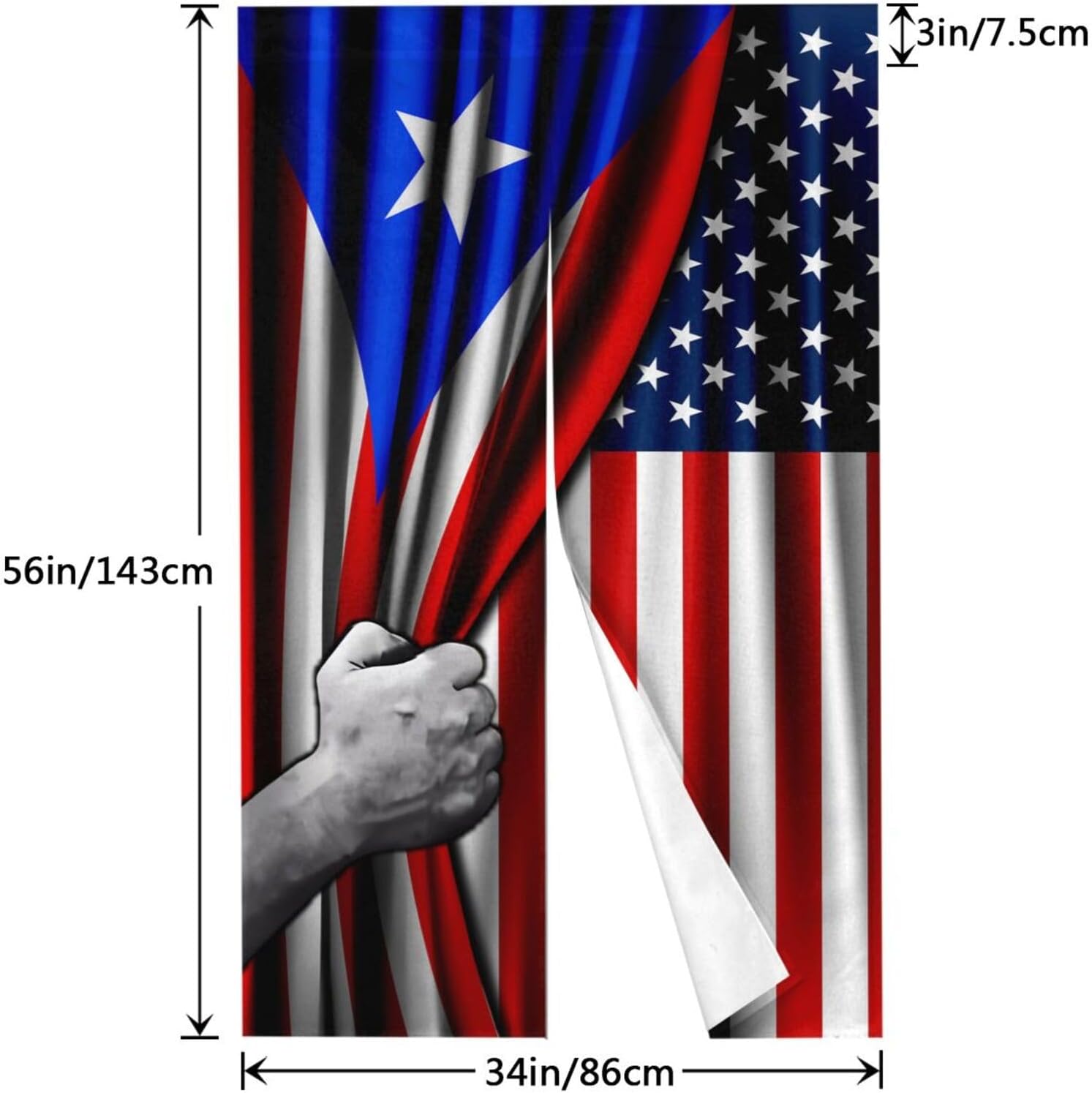 Puerto Rican and USA Flag Door Curtain 34x56 Inch