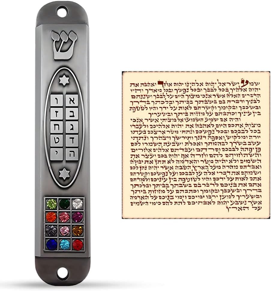 Set of 3 Pewter Mezuzah Cases with Scroll for Door Frame