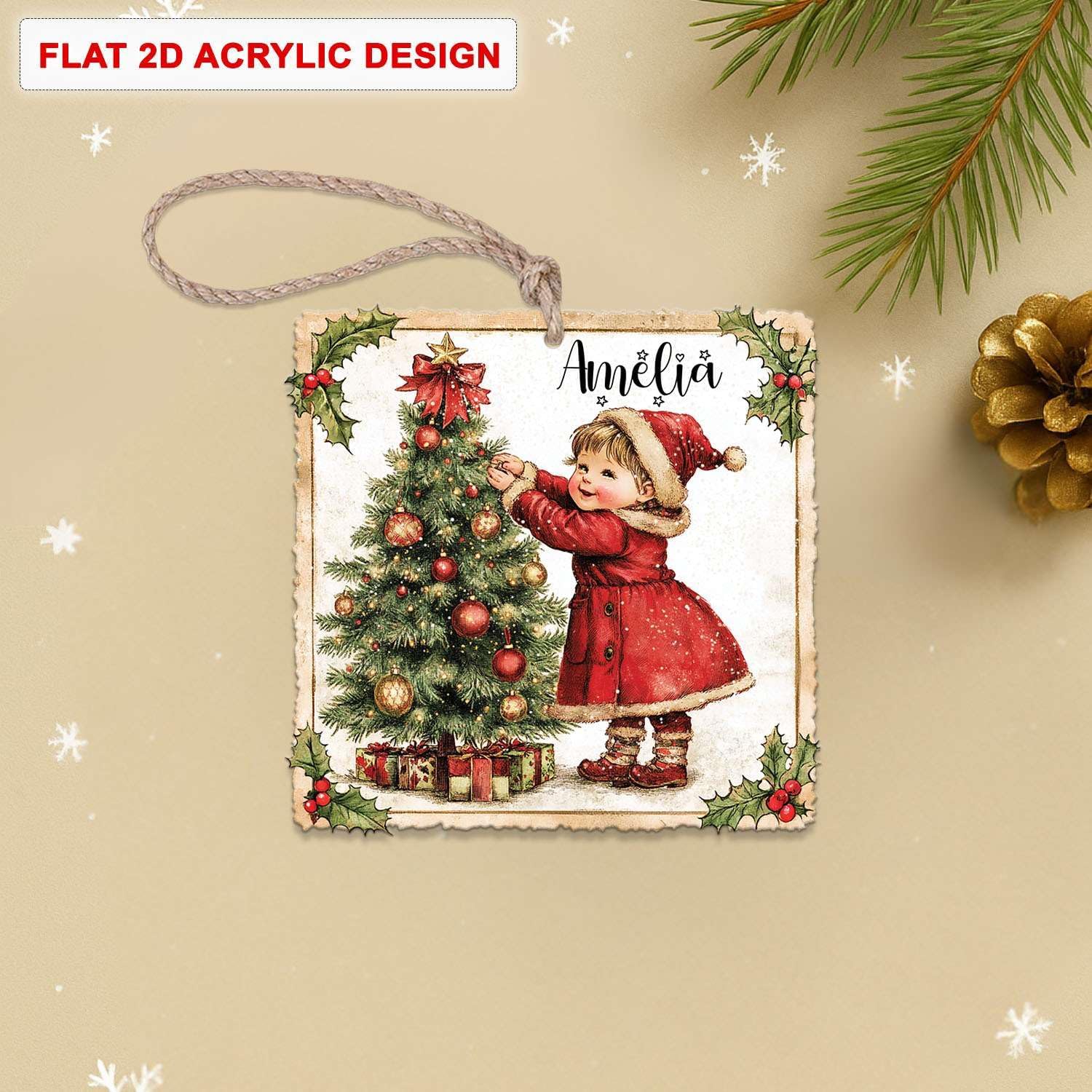 Personalized Name Christmas Tree Hanging Ornament for Girls