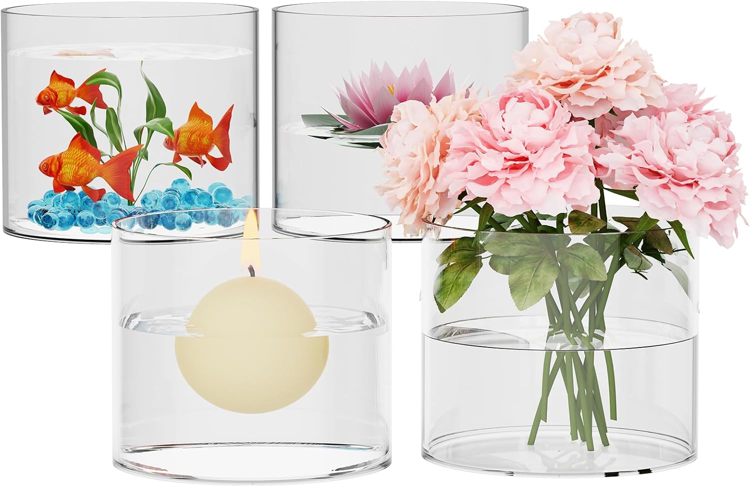 SUREHOME 4 Pack Clear Glass Cylinder Vases for Centerpieces