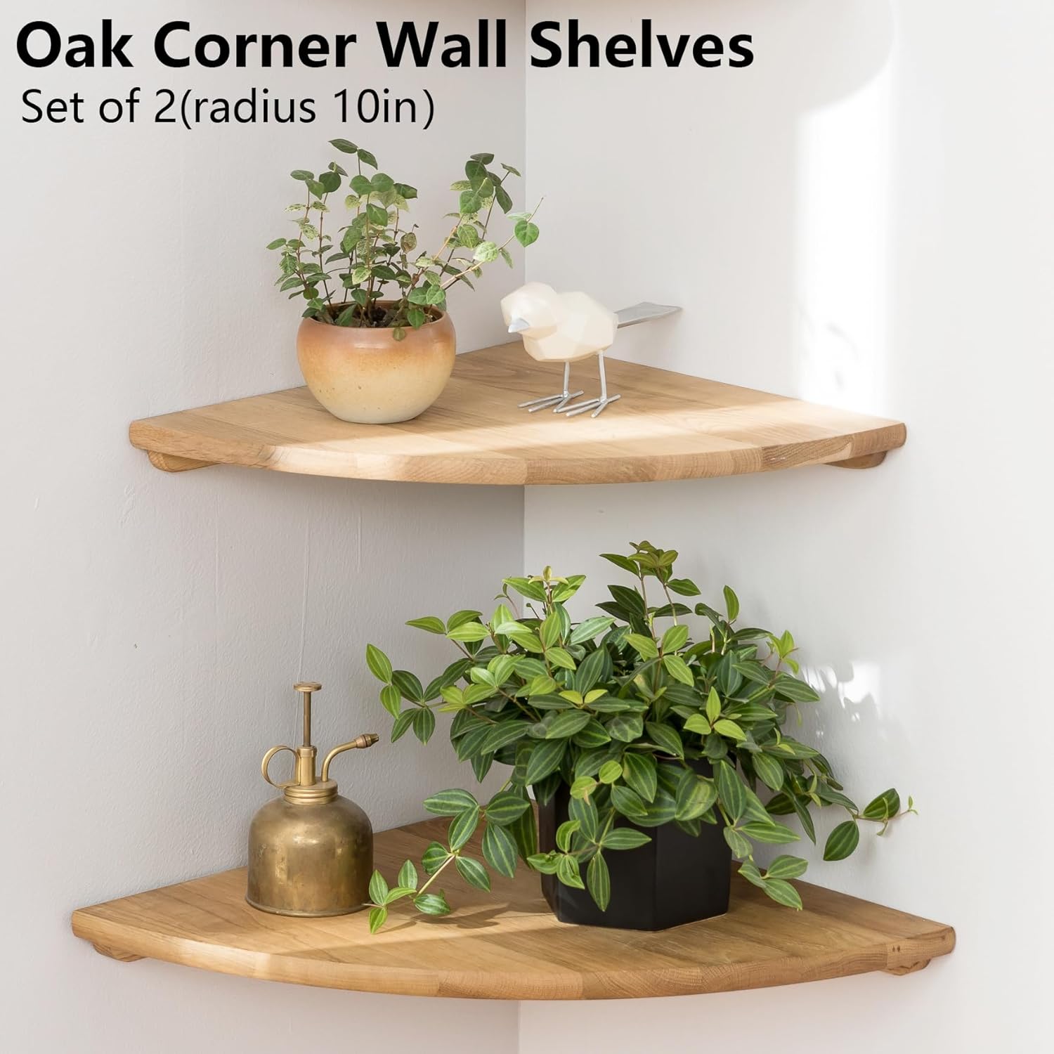 Set of 2 Floating Corner Shelves in Solid Oak Wood