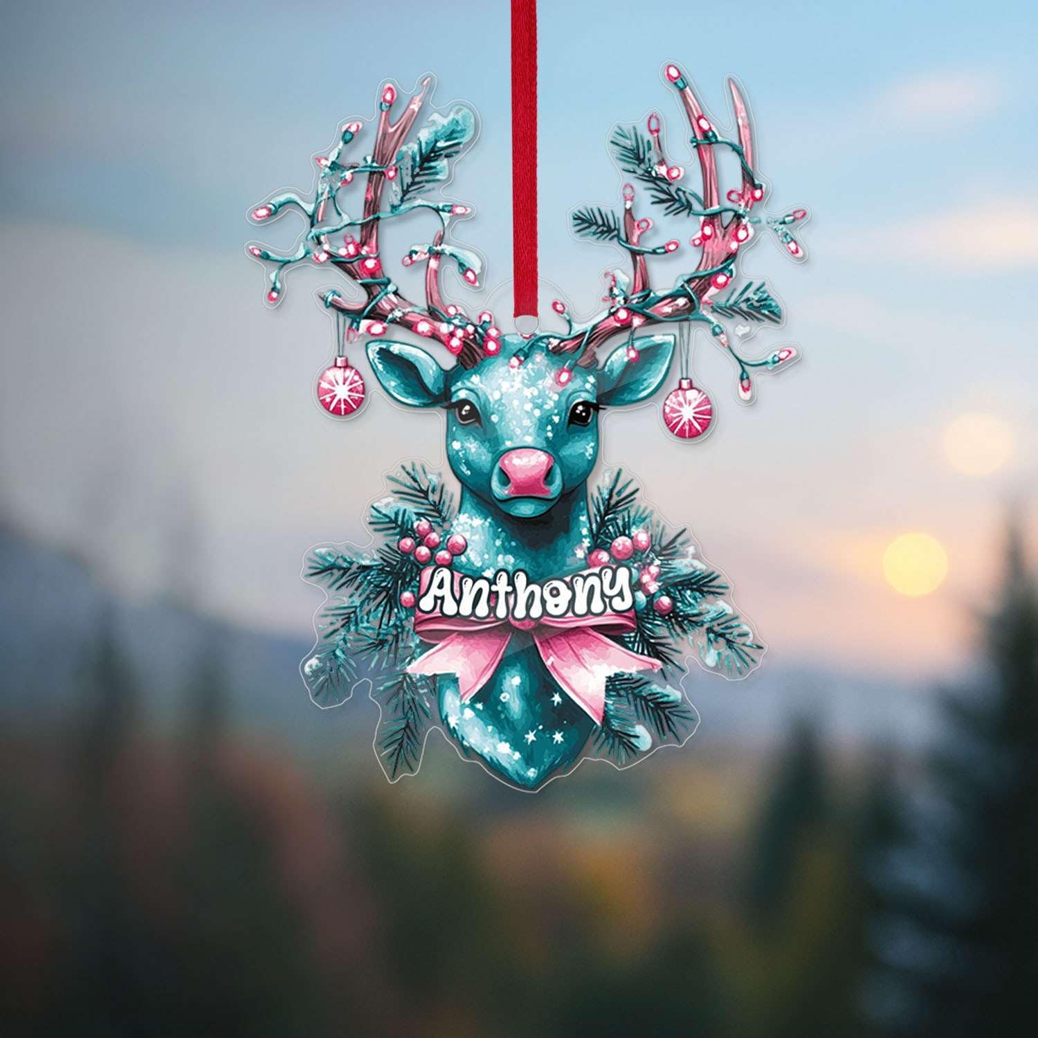 Custom Name Reindeer Hanging Christmas Ornament