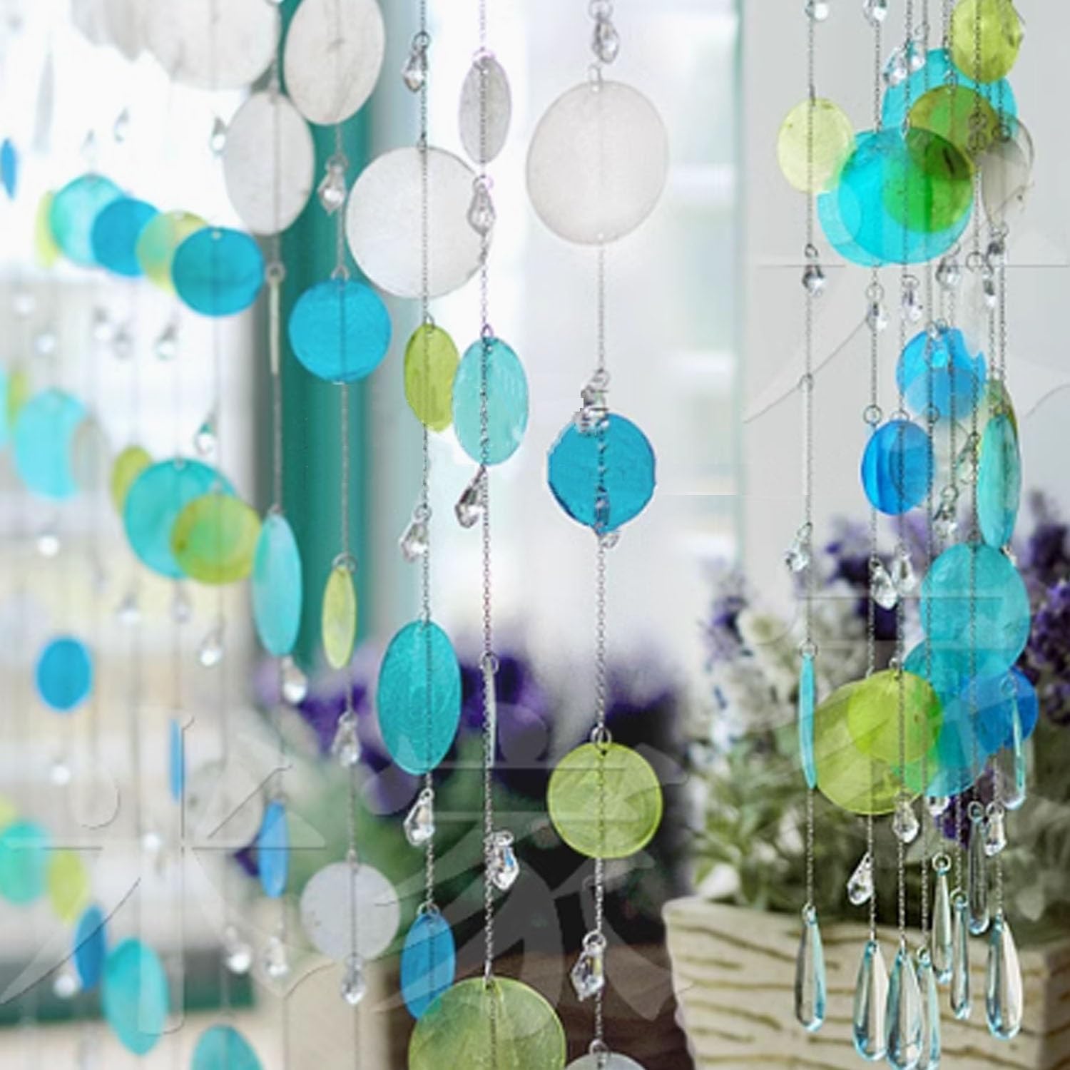 Blue Beaded Curtain for Doorway Privacy Partition