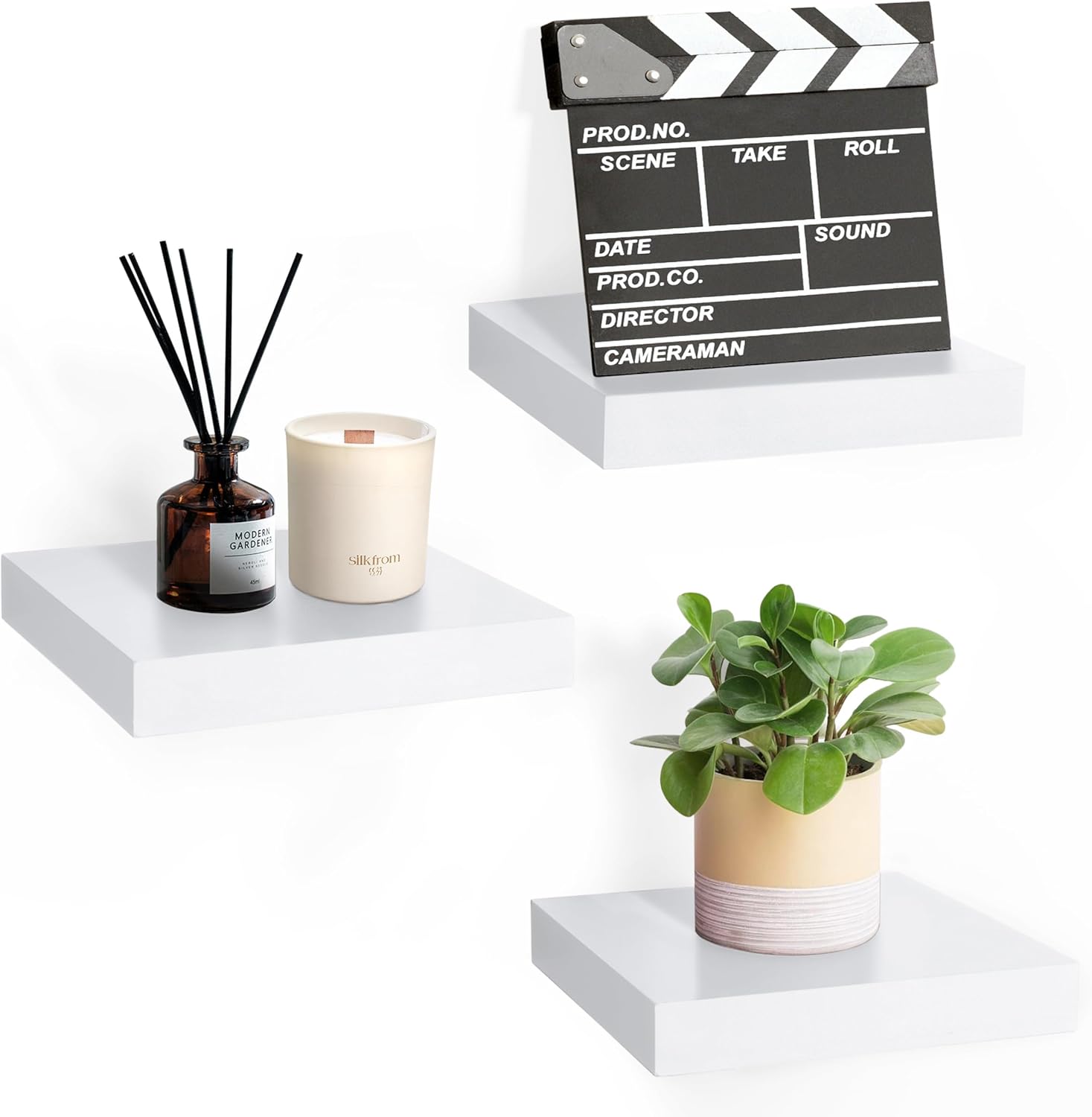 Sorbus 3 White Floating Shelves for Wall Display