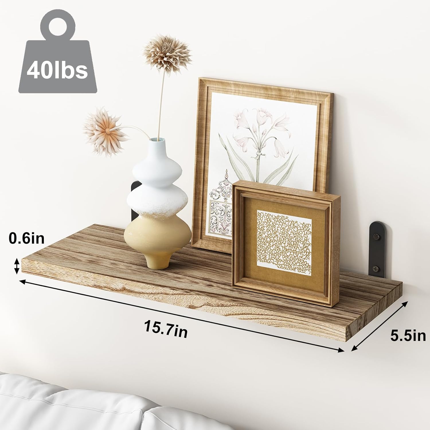 Fixwal Wood Floating Shelves Set of 6 Rustic Brown Wall Mount