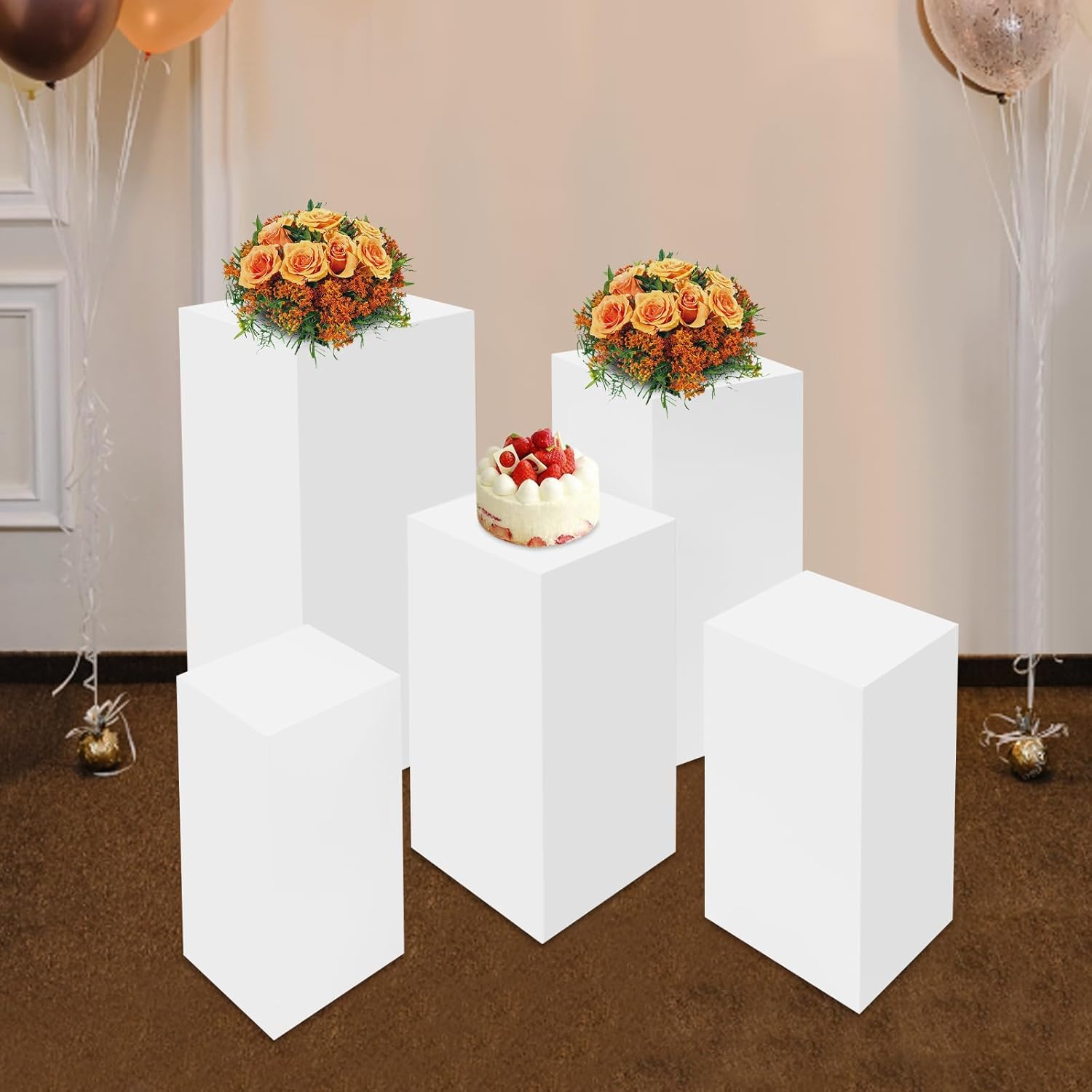 Ginelm Square Pedestal Stands 5Pcs White Party Decor