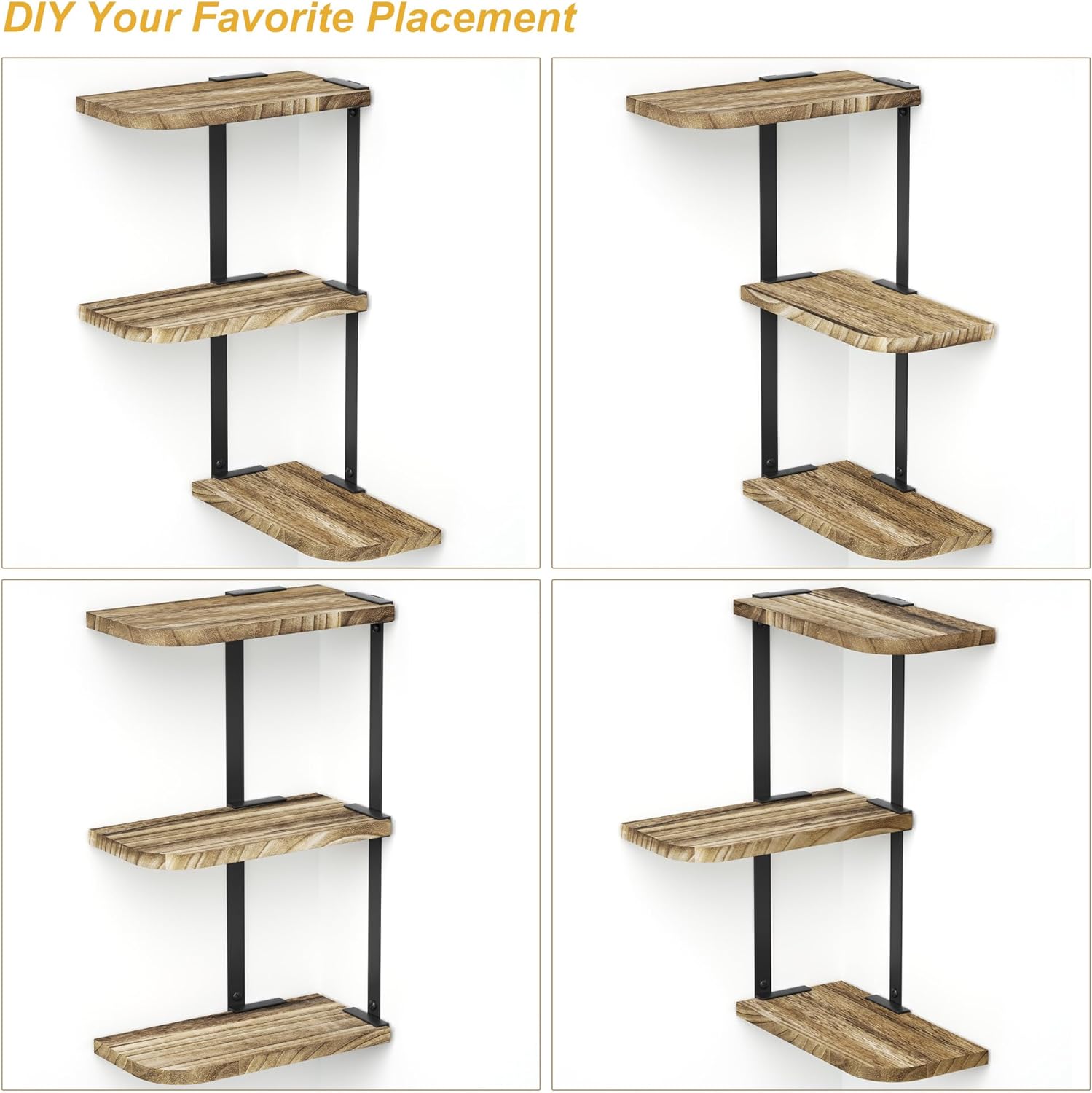 Love-KANKEI 3 Tier Rustic Wood Floating Corner Shelf