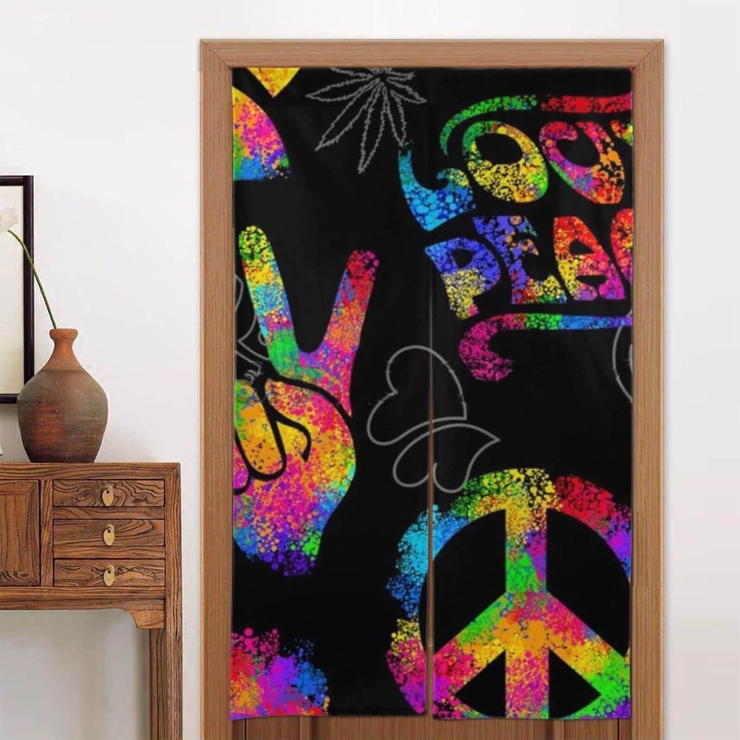 Jumusi Entrance Door Curtain 34x56 Rainbow Peace Love Sign