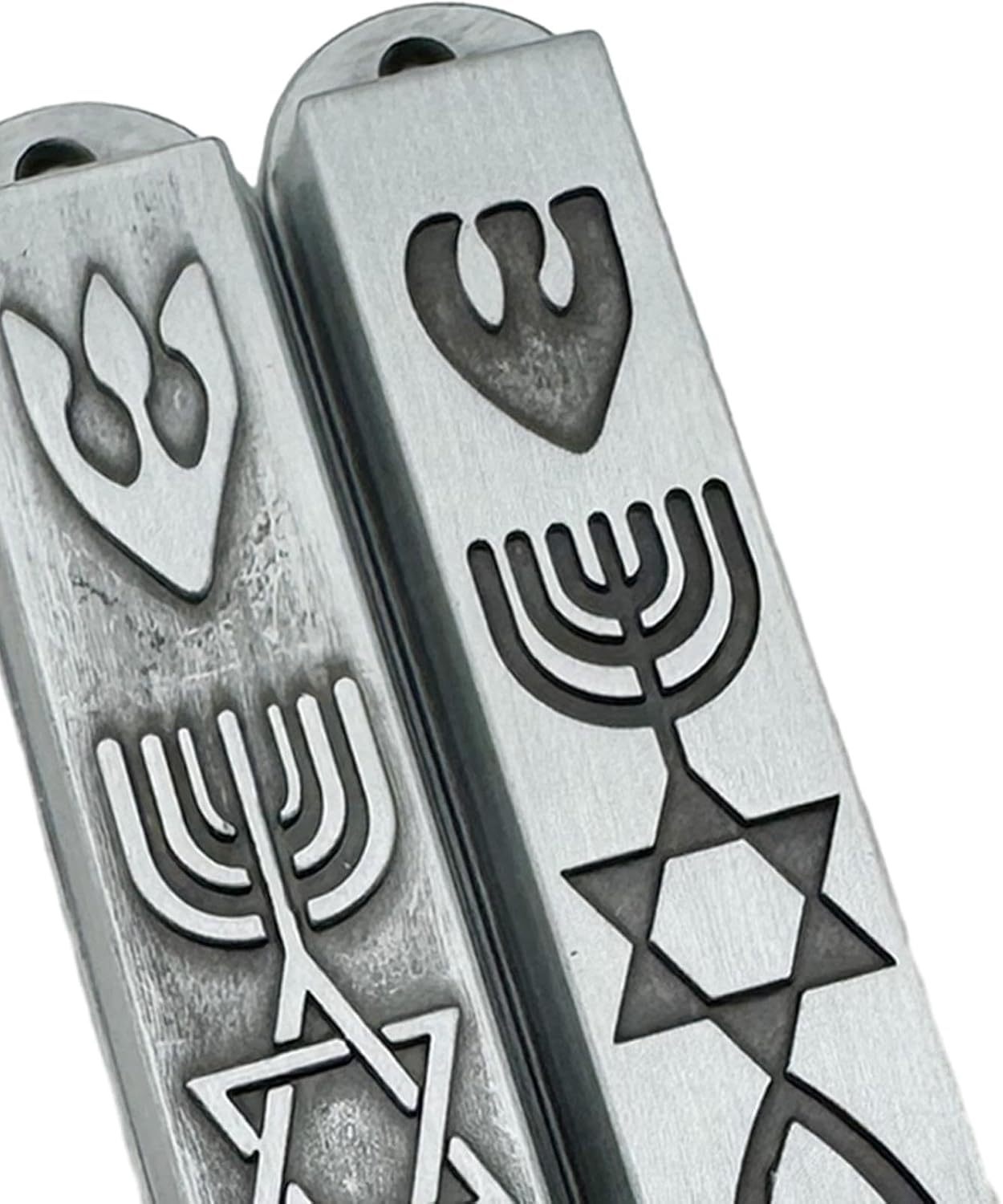 Modern Door Mezuzah Set in Stainless Steel Silver 88mm