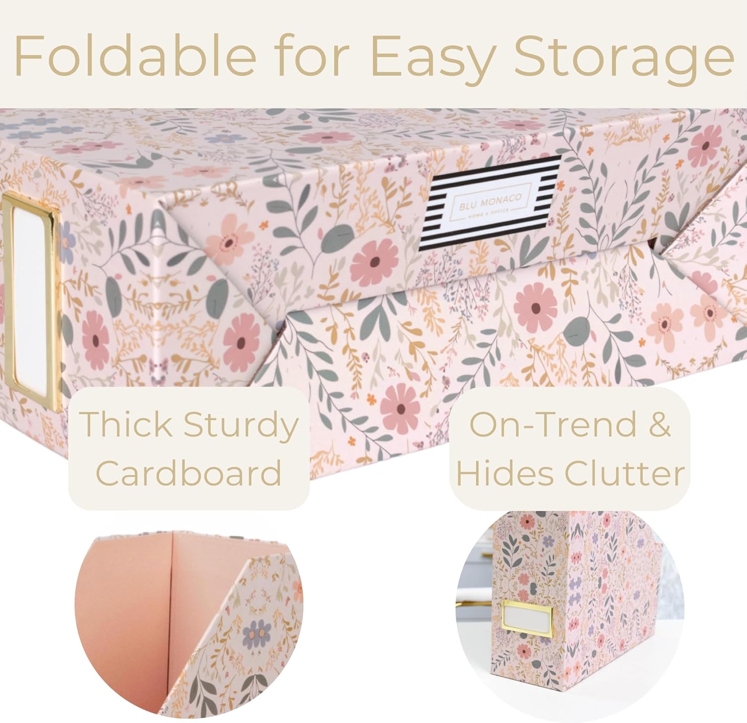 BLU MONACO Foldable Magazine File Set of 4 with Floral Design