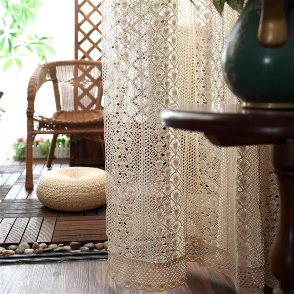 Yunsurey Rustic Crochet Curtain Panel 1 Piece 59x78 Inch
