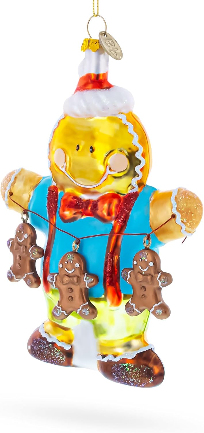 Jolly Gingerbread Man Blown Glass Ornament