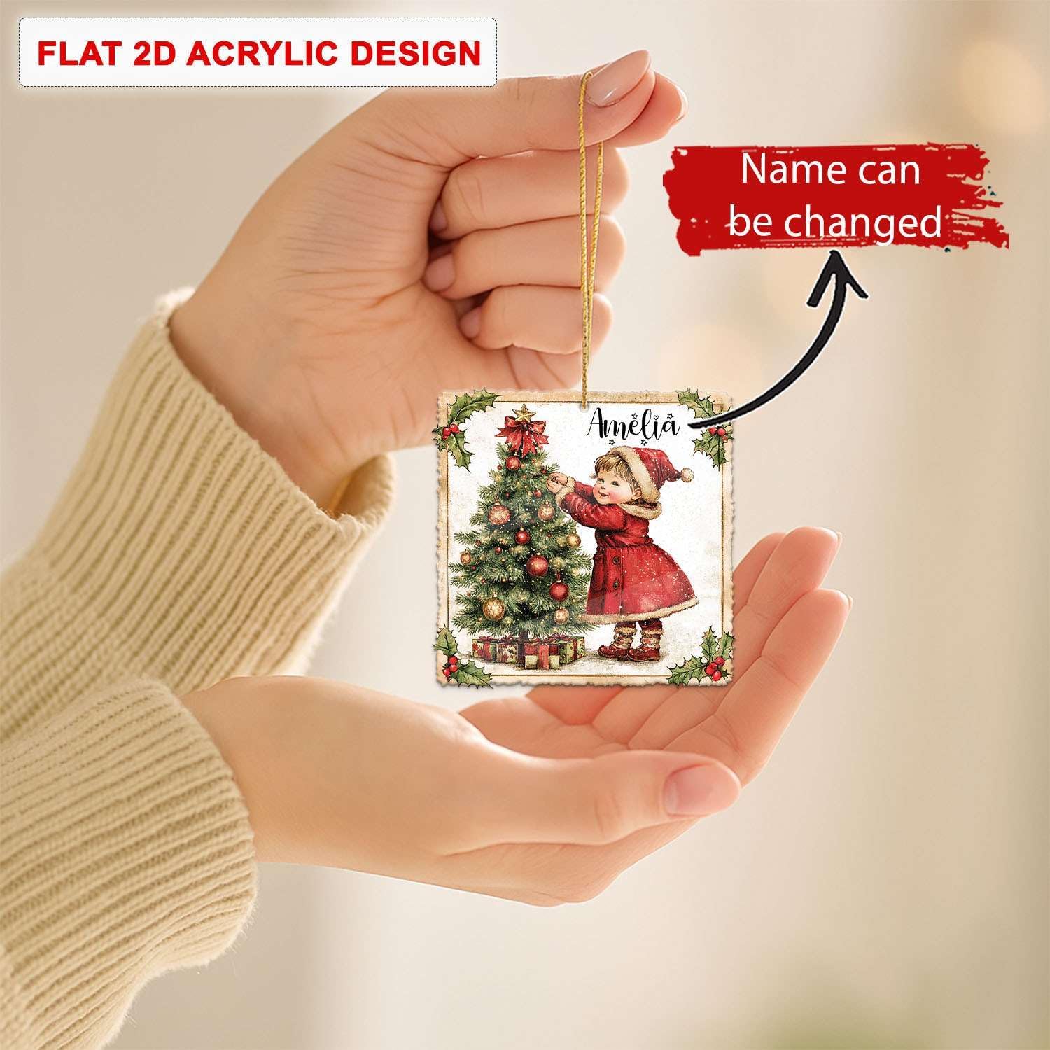 Personalized Name Christmas Tree Hanging Ornament for Girls
