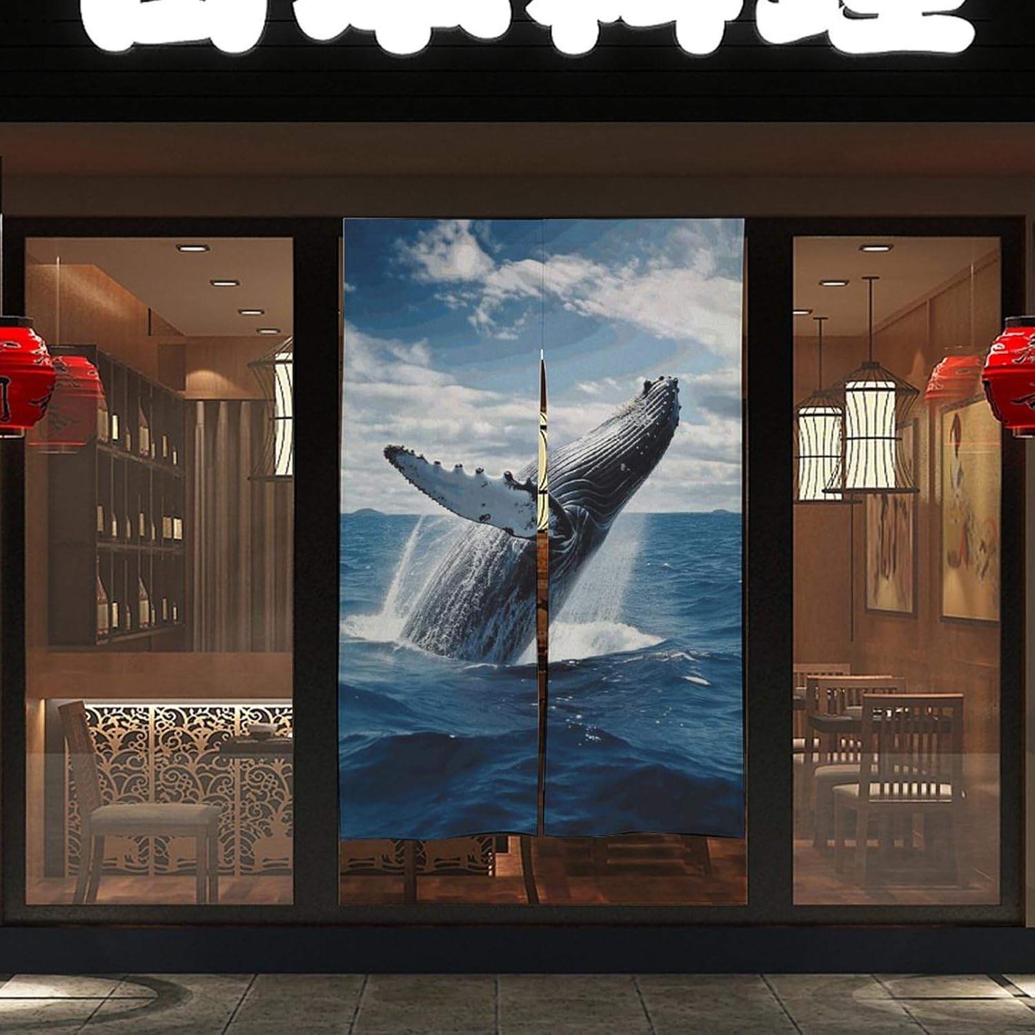 Whale Ocean Door Curtain Panel 17x57 Inch Blackout Privacy Divider