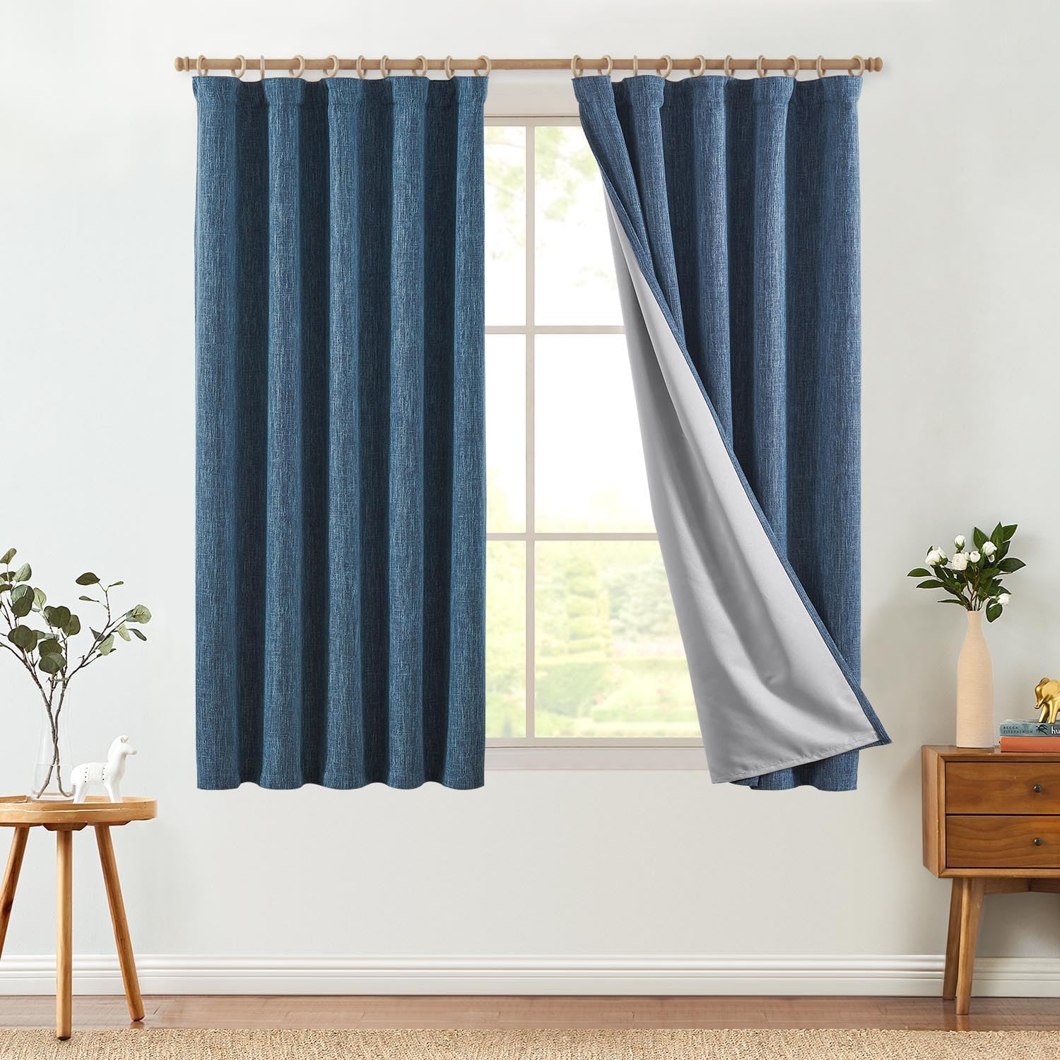 Jinchan Farmhouse Burlap Curtains 2 Panels Blackout Lined