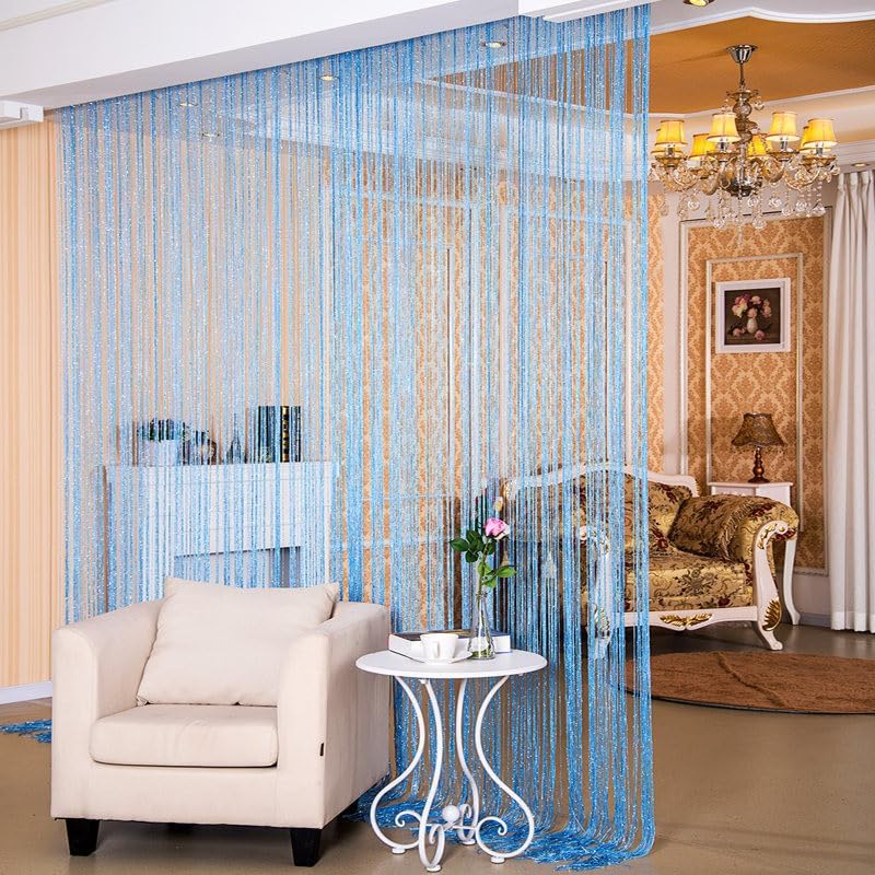 2Pcs Sequin Curtain Blue 39x79 Inch Sheer Panel