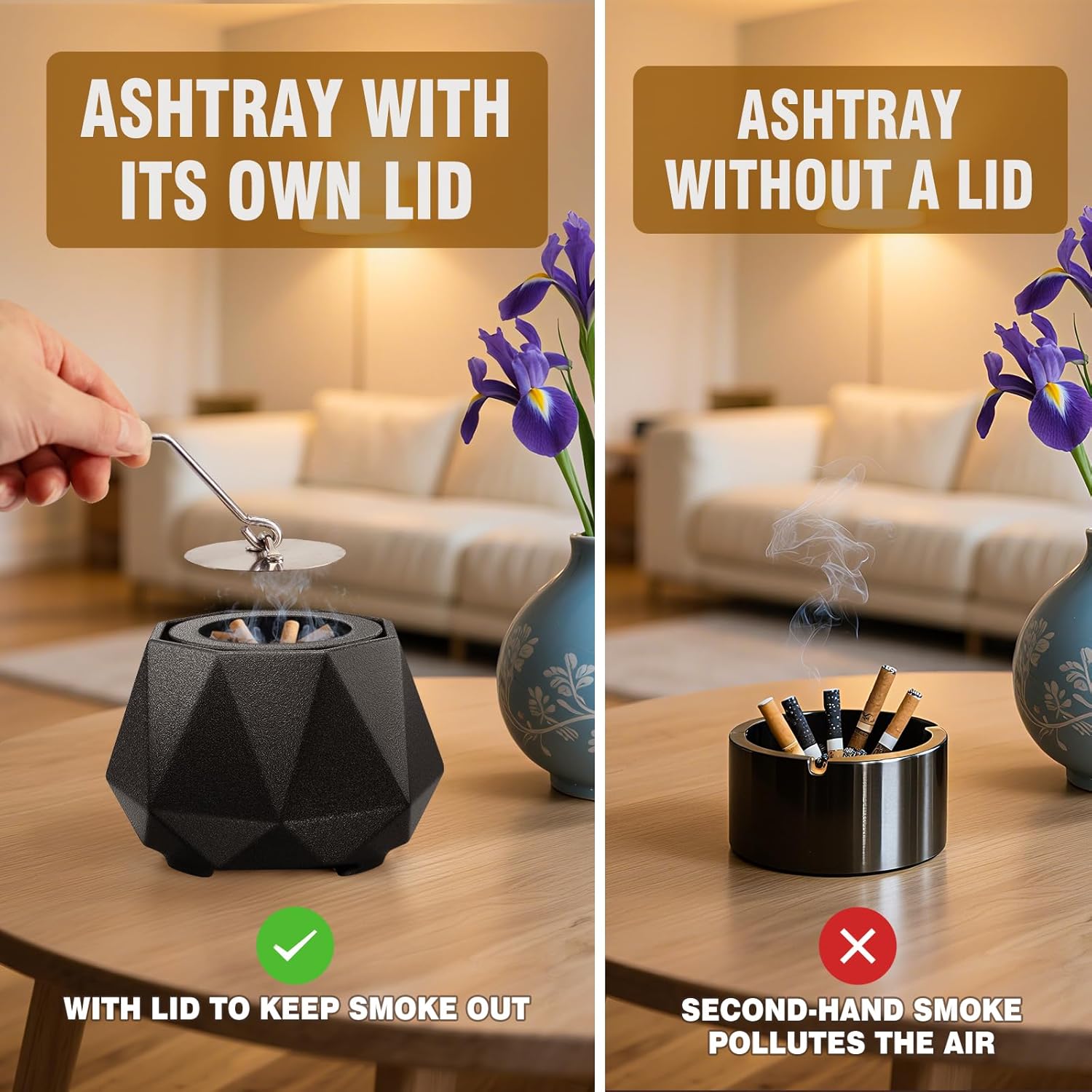 Elegant Ceramic Ashtray with Lid Smokeless and Waterproof