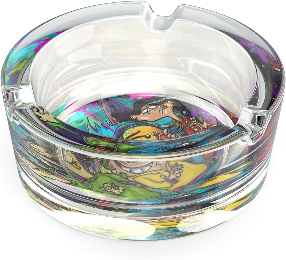 Cute Glass Ashtray with Cartoon Design Yellow