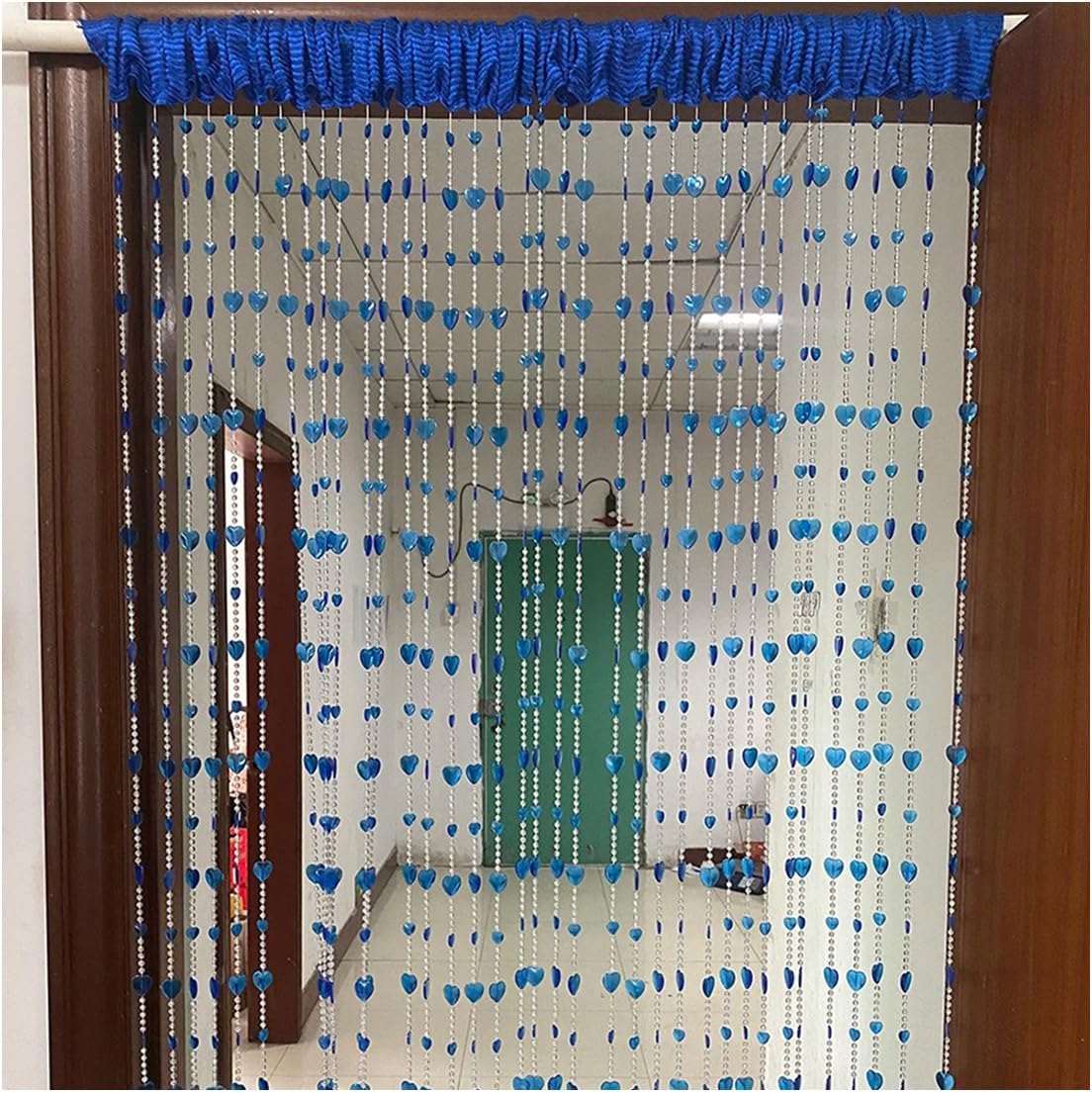 18 Rows Heart Shaped Beaded Door Curtain Dark Blue 2pcs 1