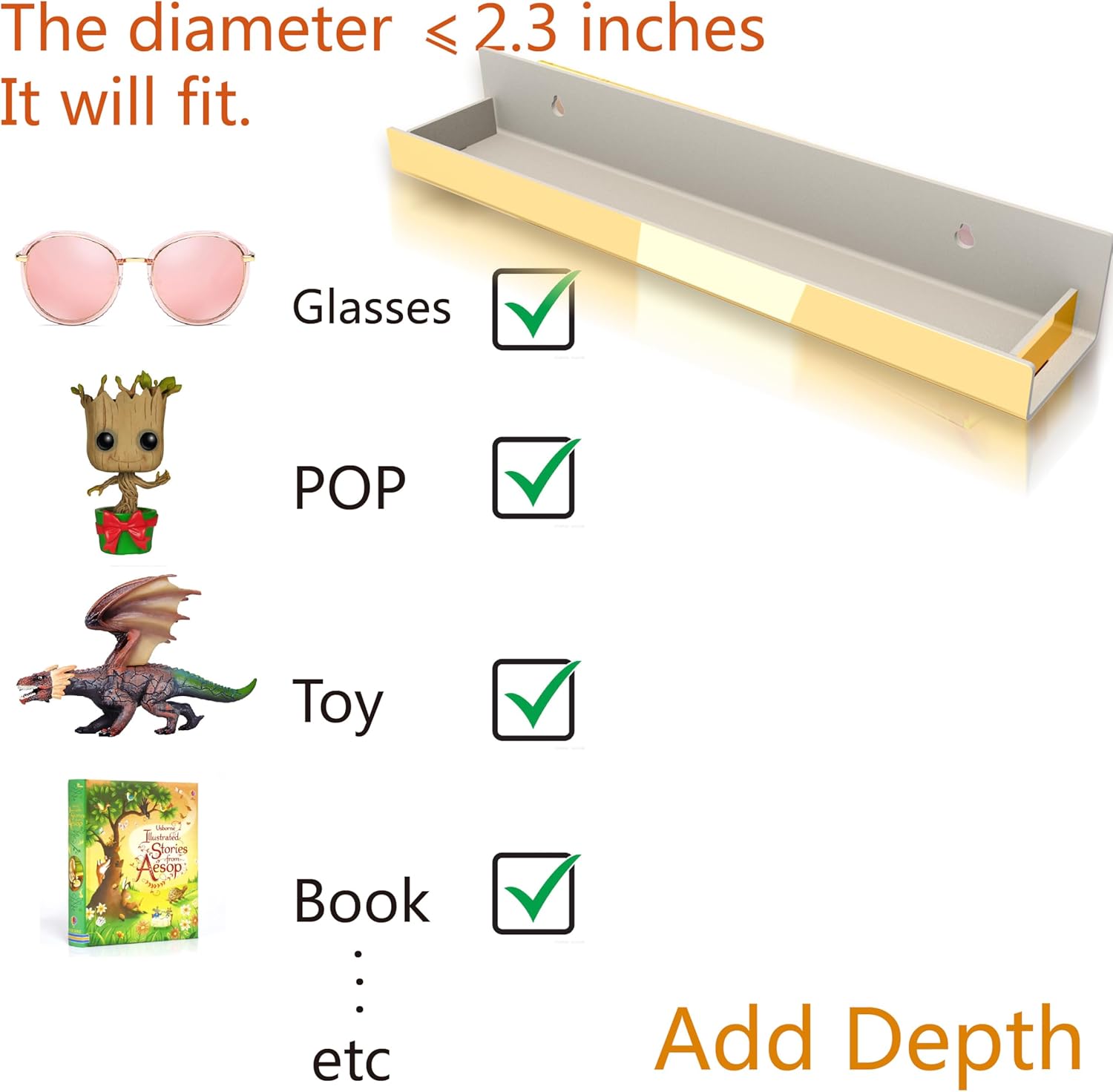 4 Pack 15 Inch Gold Reflective Acrylic Shelves