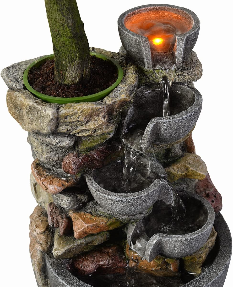 Haobos Indoor Fountain 4-Bowl Rockery Tabletop Decor