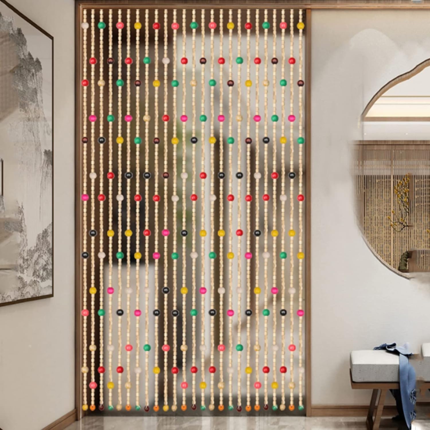 Wooden Beaded Curtain - Stylish Room Divider for Doors and Hallways